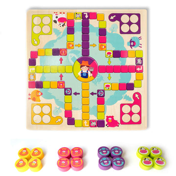 Omotiya Flying Chess For Happy Farm, Wooden Board Game For Kids Toddlers And Family Age 3 And Up For 2-4 Players, Boys And Girls