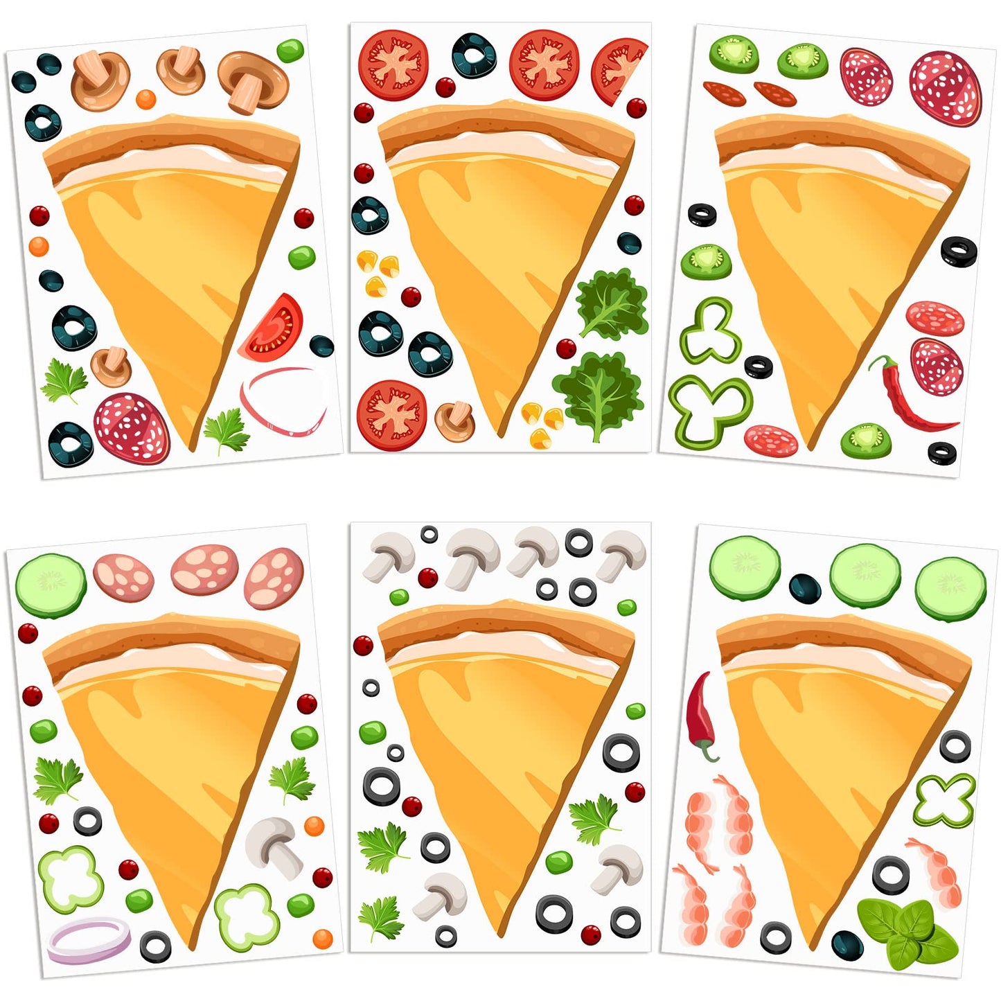 24 Sheets Make Your Own Pizza Stickers, Mix and Match Pizza Decals DIY Pizza Clings Mushrooms Pizza Stickers Pizza Party Favor a