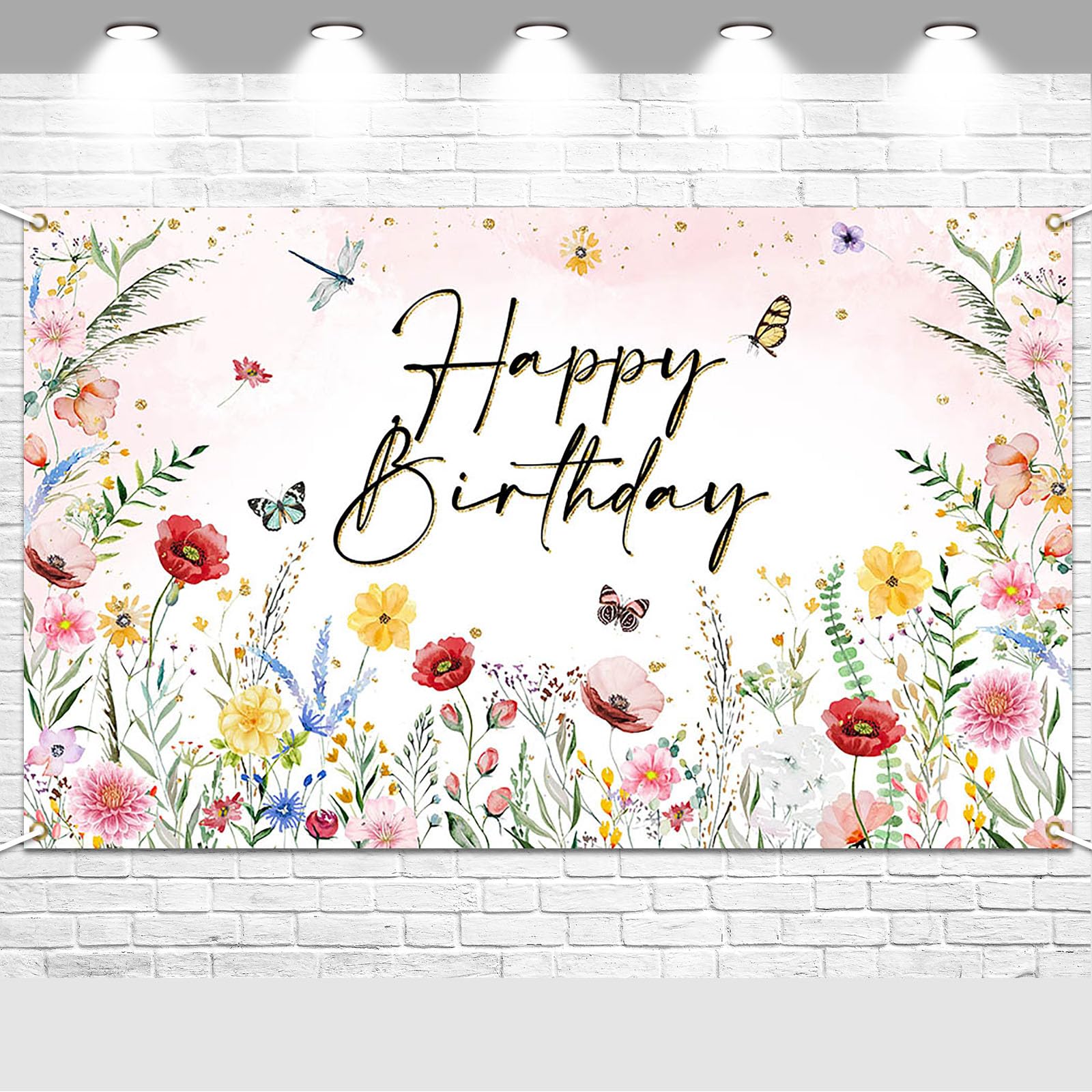 Avezano Wildflower Birthday Backdrop Girls Floral Birthday Banner Spring Wildflower Birthday Party Decorations Background 70.8 x
