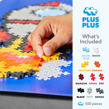 PLUS PLUS 500 Piece Plus Plus Puzzle By Number - 3D Pixel Art Kit, Multicolor Cardboard Blocks, Model 05129, Rocket Design