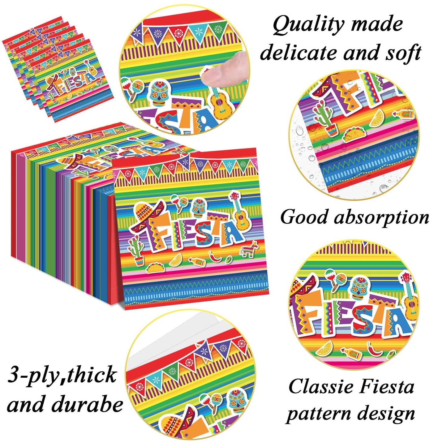 Mexican Fiesta Napkins For Cinco De Mayo Party Supplies Mexican Fiest Themed Luncheon Paper Napkins Disposable Stripes Flags Birthday Party Table Decorations (100 Pack)
