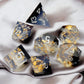 PJOY DND Sharp Edged Dice Set, 7pcs Teal Rosegold Foil Liquid Core DND Dice Set Resin D&D Polyhedral Dice with Dice Case for Rol