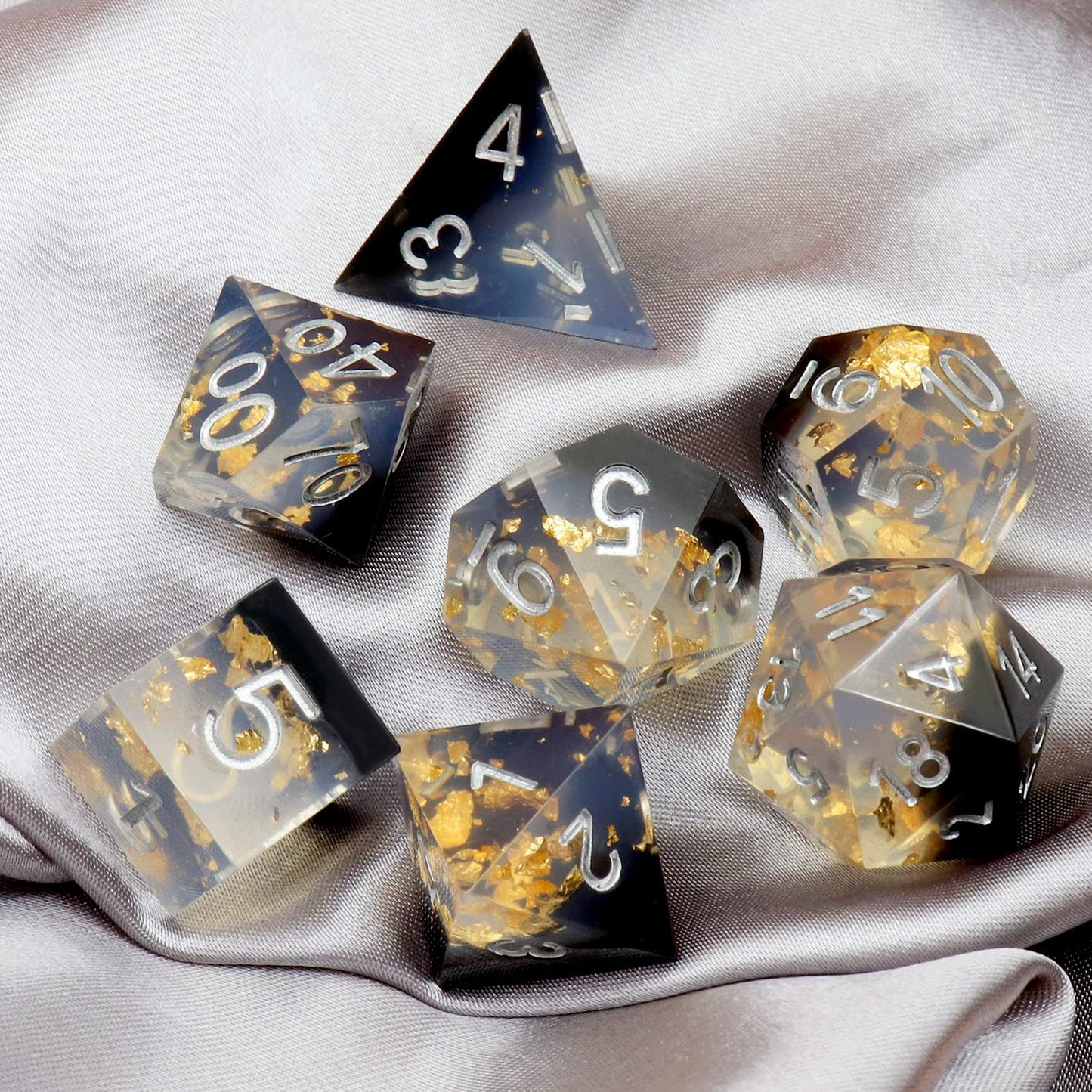 PJOY DND Sharp Edged Dice Set, 7pcs Teal Rosegold Foil Liquid Core DND Dice Set Resin D&D Polyhedral Dice with Dice Case for Rol