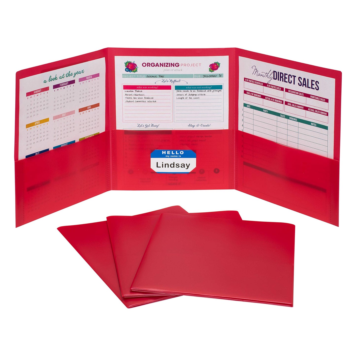 C-Line 3-Pocket Tri-Fold Heavyweight Poly Portfolios, Red, Box Of 24 (33944-24)