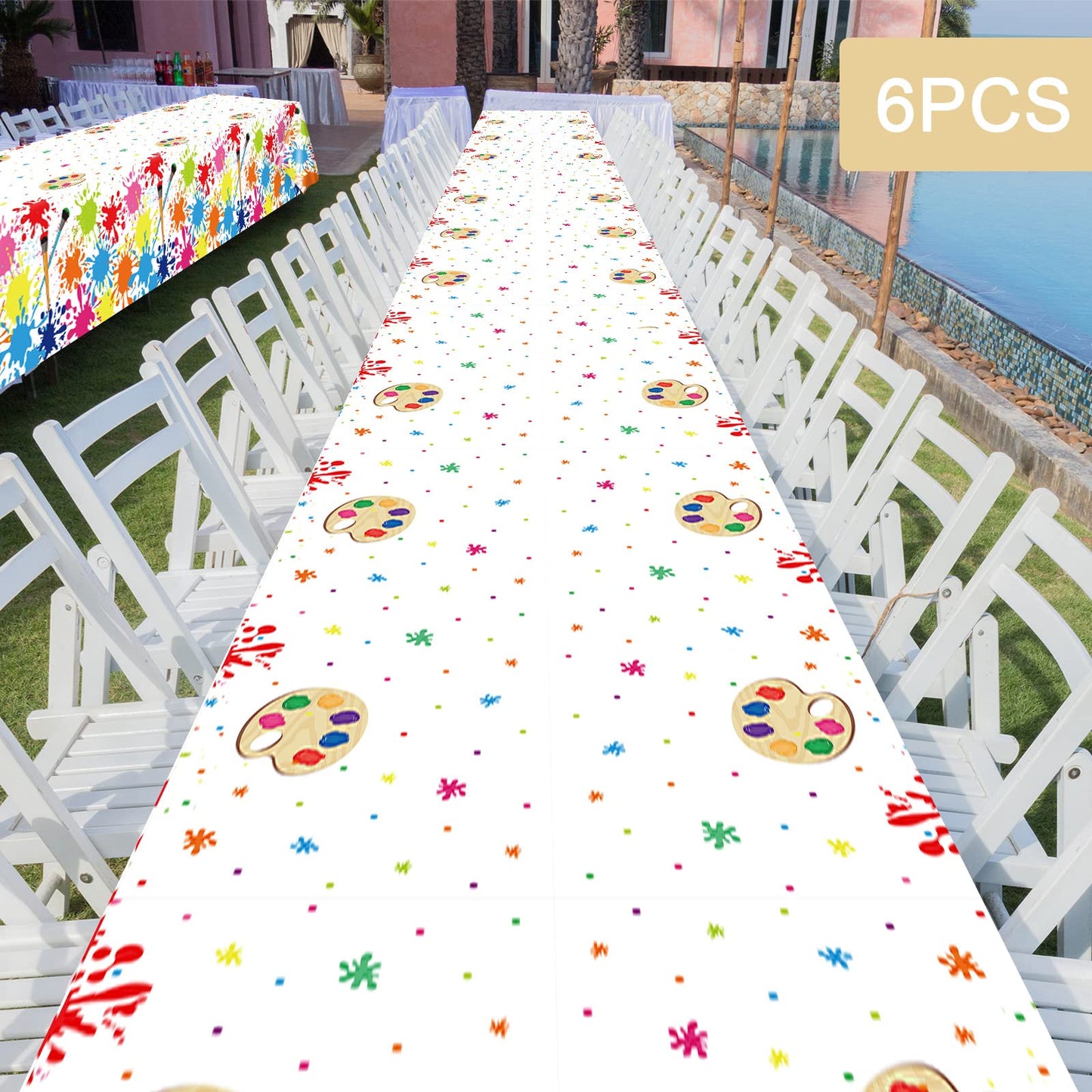 Gisgfim 6 Pcs Art Paint Tablecloth Party Supplies Art Theme Birthday Party Decorations Creative Artist Painting Party Table Cove