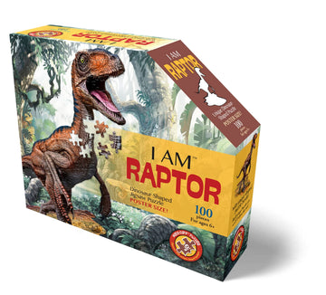 Madd Capp Raptor 100 Piece Jigsaw Puzzle for Ages 6 and Up - 4016 - Unique Animal-Shaped Border, Poster Size When Completed, Ove