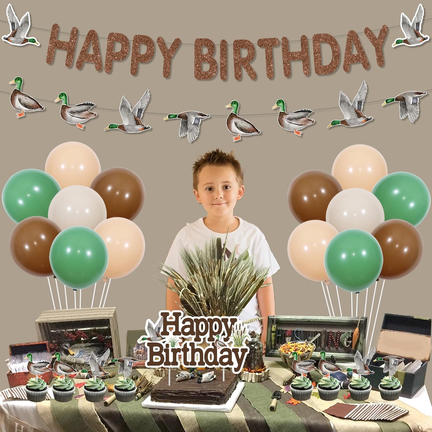 Fangleland Mallard Duck Birthday Party Decorations for Boy, Duck Theme Party Supplies with Happy Birthday Banner, Duck Cake Topp