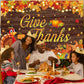 Happy Thanksgiving Backdrop Give Thanks Fall Harvest Photography Background Maple Leaves Turkey Pumpkin Themed Banner for Thanks