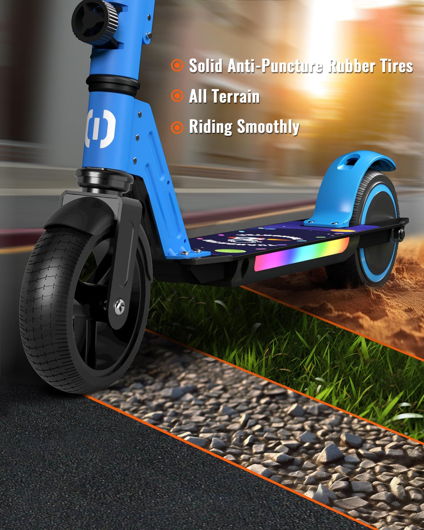 SIMATE Electric Scooter for Kids, Motorized E-Scooters with Colorful Front Light and Pedal Lights, LED Display & Foldable, Dual