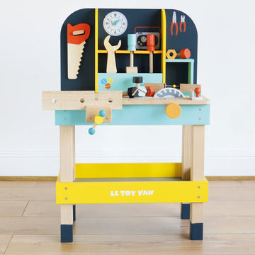 Le Toy Van Wooden Toy Work Bench Set - Large Multicoloured Educational Construction Set for 3 Year Olds+ - Model TV475