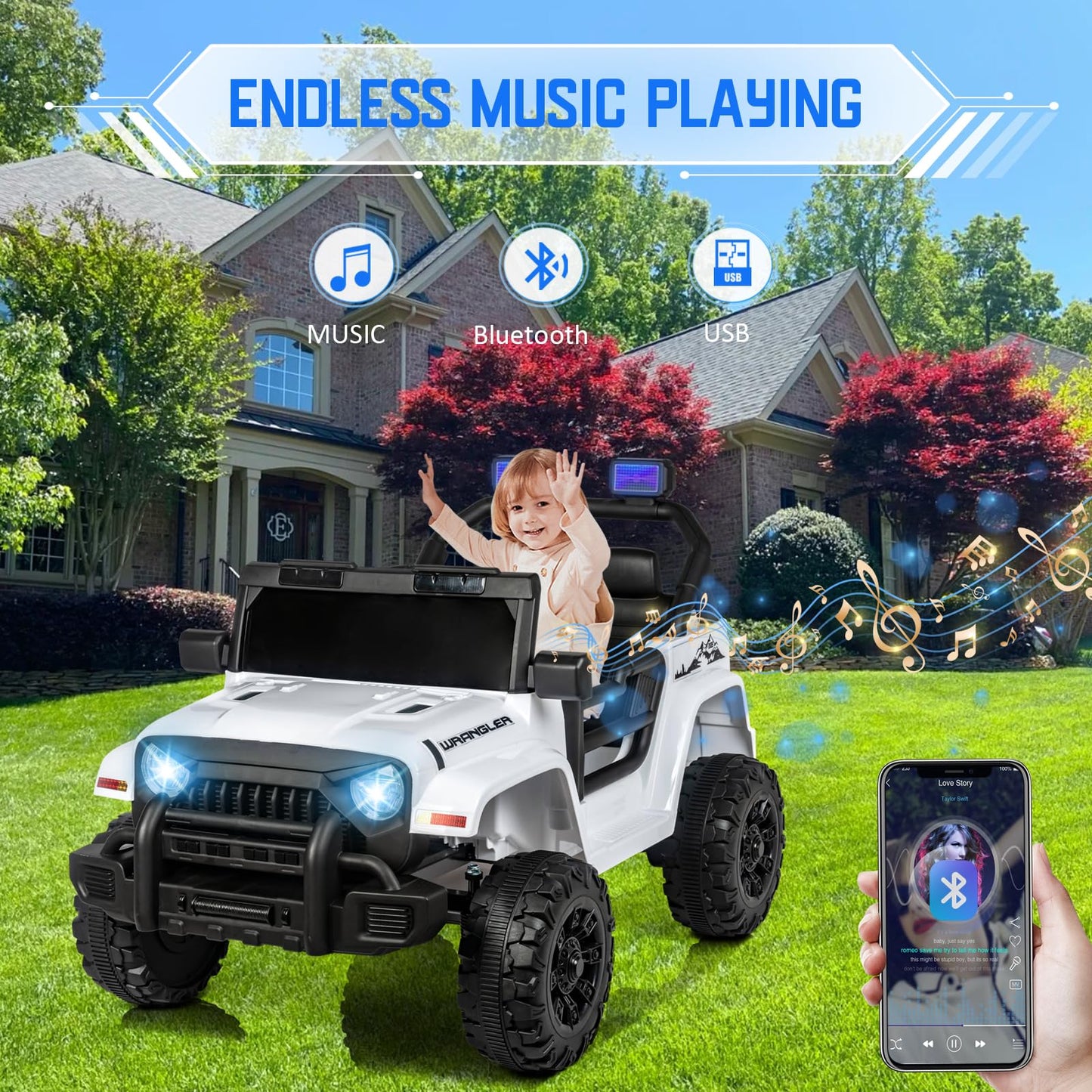 Bopilon Kids Ride On Jeep Car For Kids, 12V Electric Car For Toddlers With Remote Control Boys Girls Toddler Car Ride On Toys, U