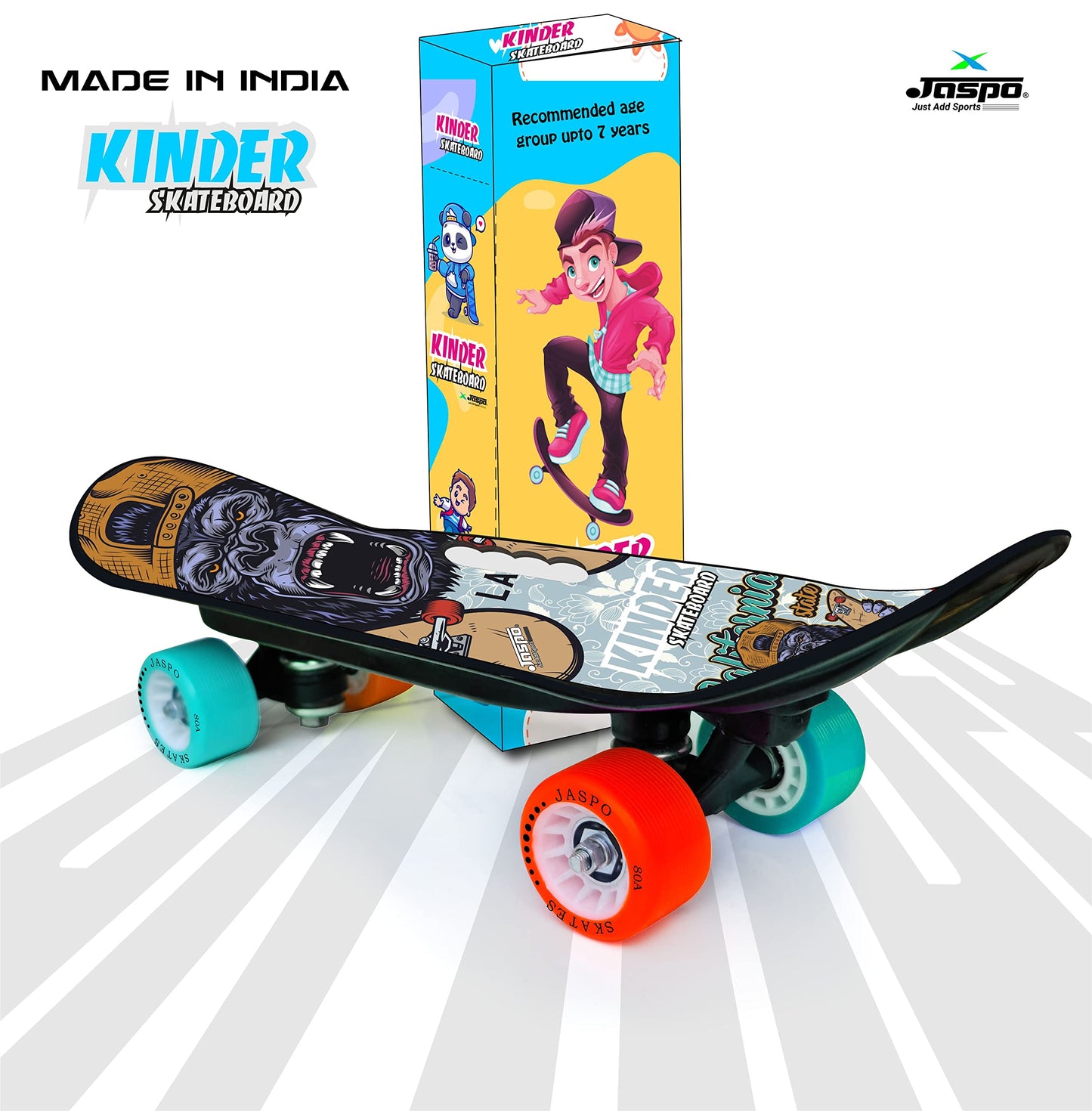 Jaspo Power Kids Skateboard for Beginners Boys & Girls (6 Years & Above) (Power Kids Junior 18  x 6 (Boys)) Vinyl, Black