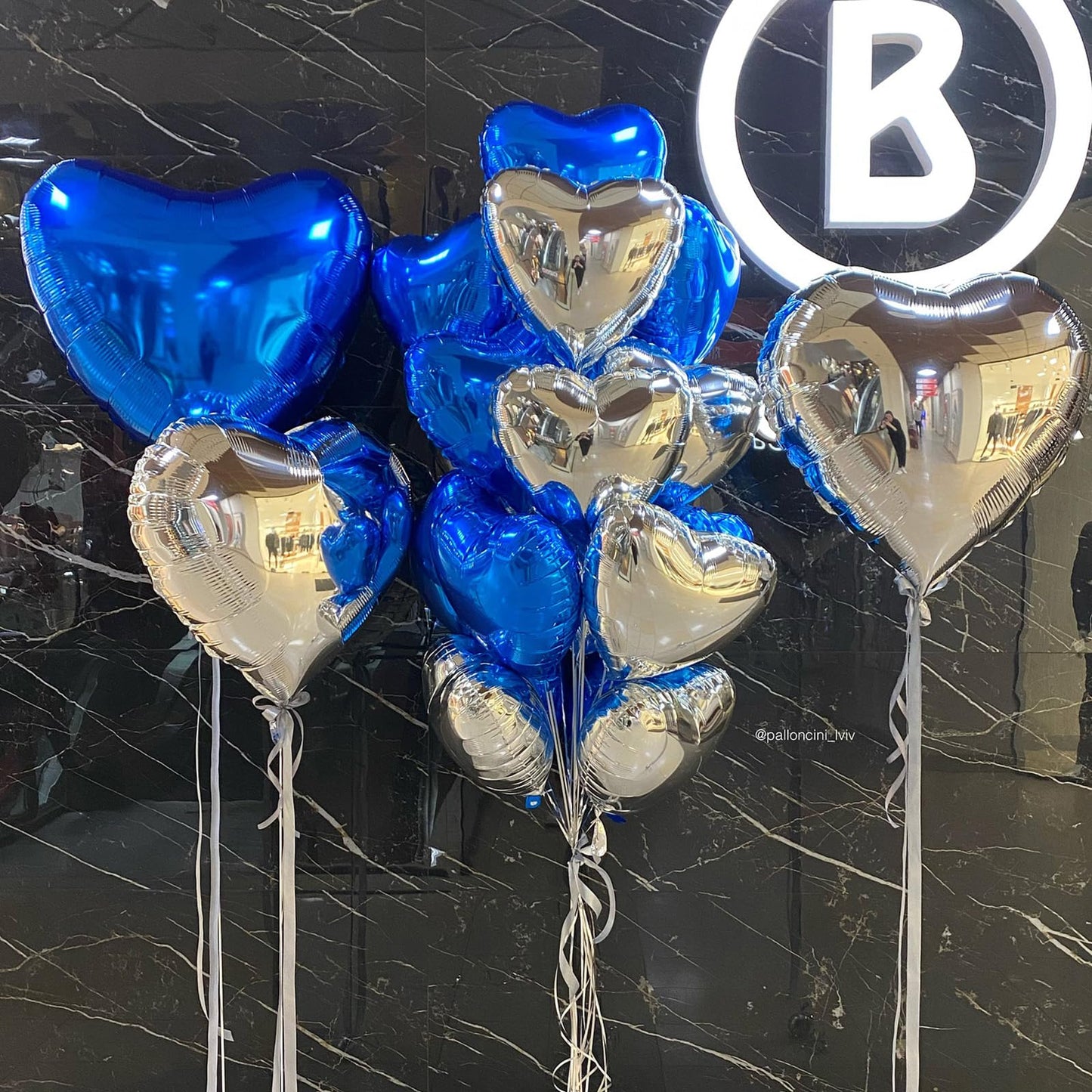 Blue Silver Heart Balloons,10Pcs Light Blue Foil Heart Shaped Love Balloons,18Inch Dark Blue Silver Helium Mylar Balloons For Va