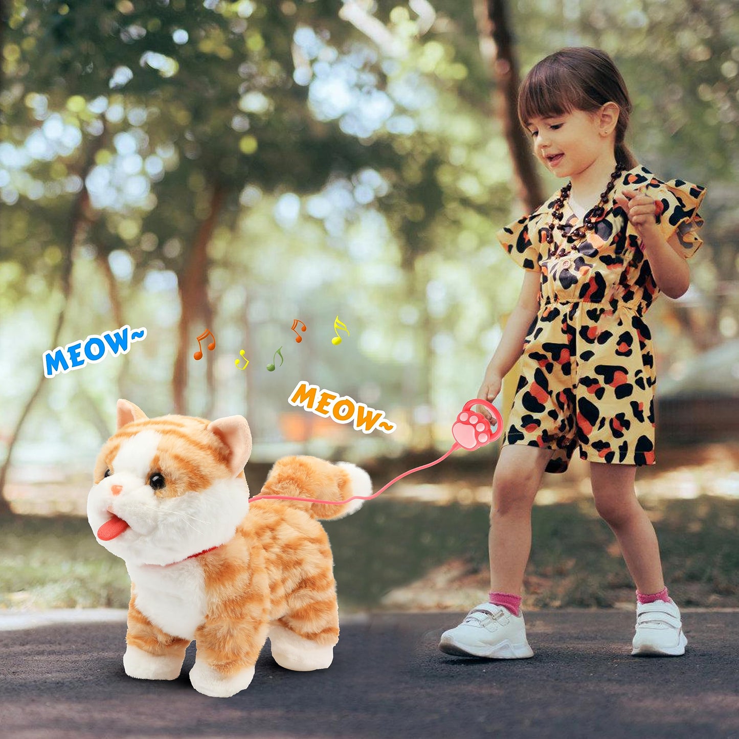 Easfan 12'' Walking Kitty Electric Interactive Talking Musical Cat Plush Toy With Remote Control Leash Meowing Tail Wagging Chri