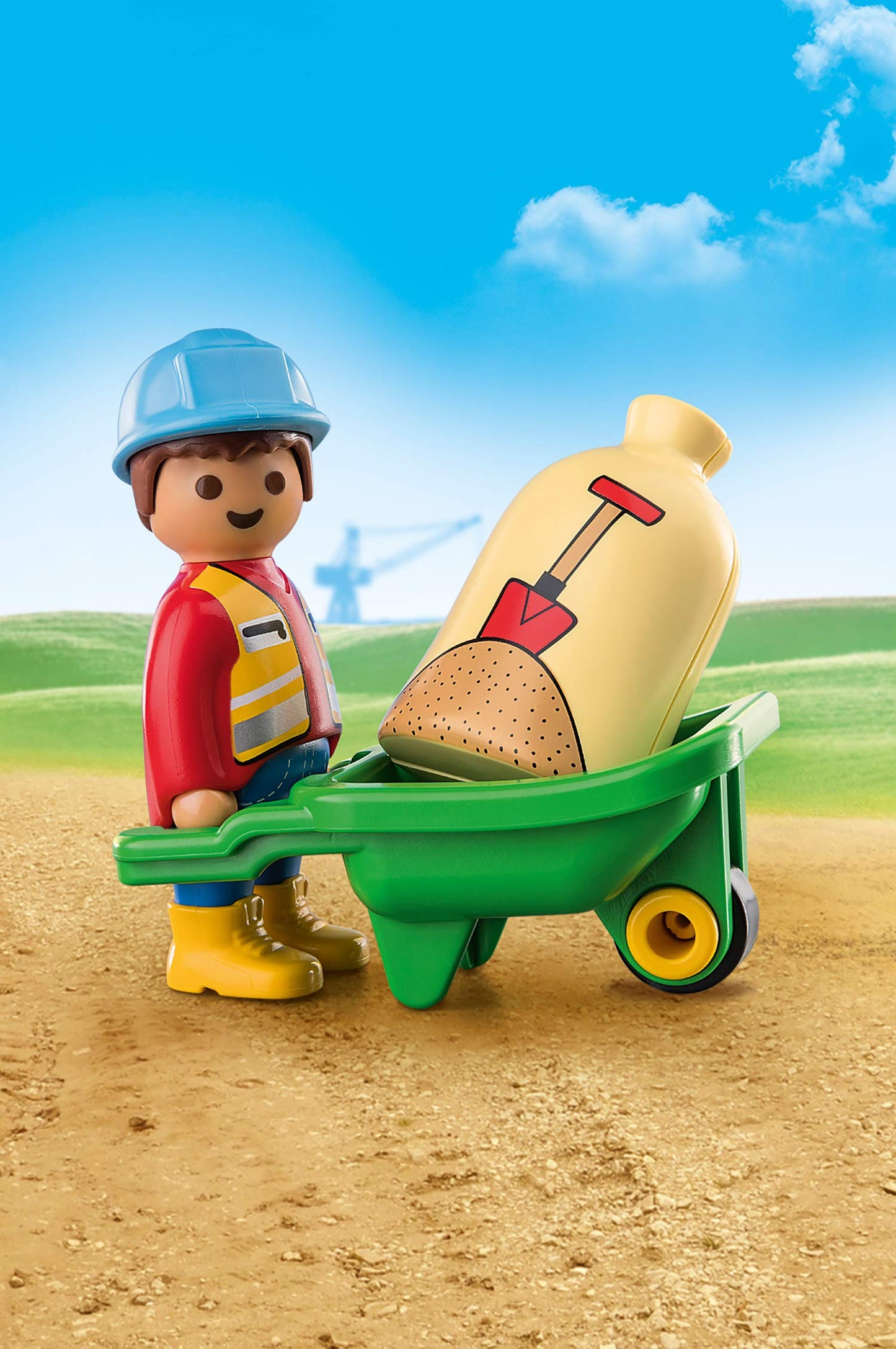 Playmobil Construction Worker With Wheelbarrow 70409 1.2.3 For Young Kids