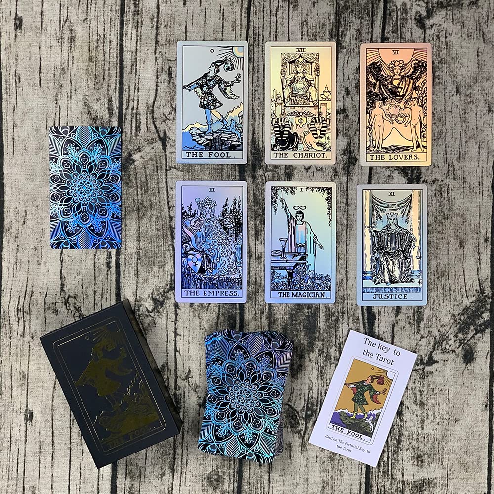 Sunhhx Tarot Cards, 78 Rainbow Tarot Cards Deck, Pvc Waterproof Wrinkle Resistant Luxury Holographic Tarot Deck With Guidebook F