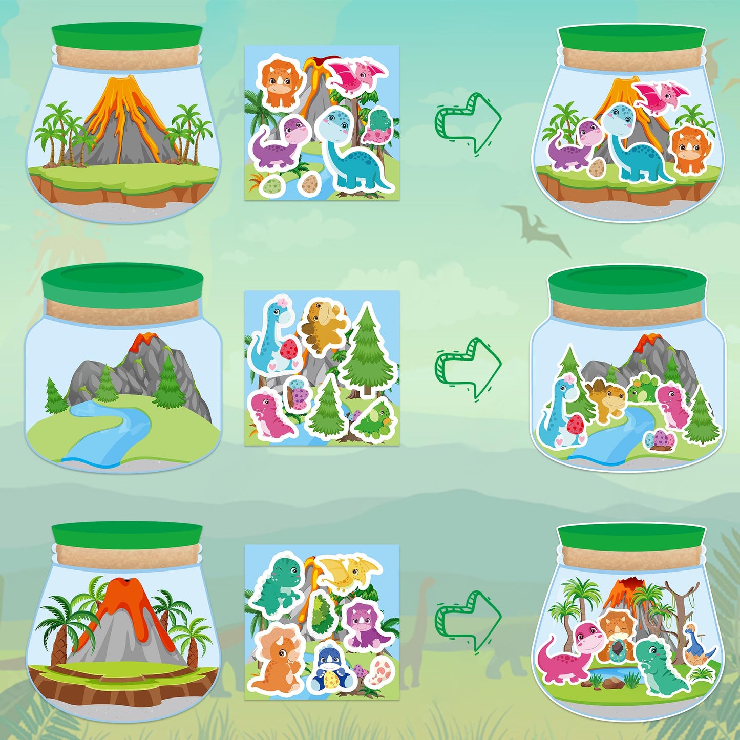 Cy2Side 12 Set Dinosaur Terrarium Stickers Scene For Kids, Make A Dinosaur Scene With Terrarium Diy Art Craft For Kids Early Learning Educational Class Party Favors For Classroom Reward