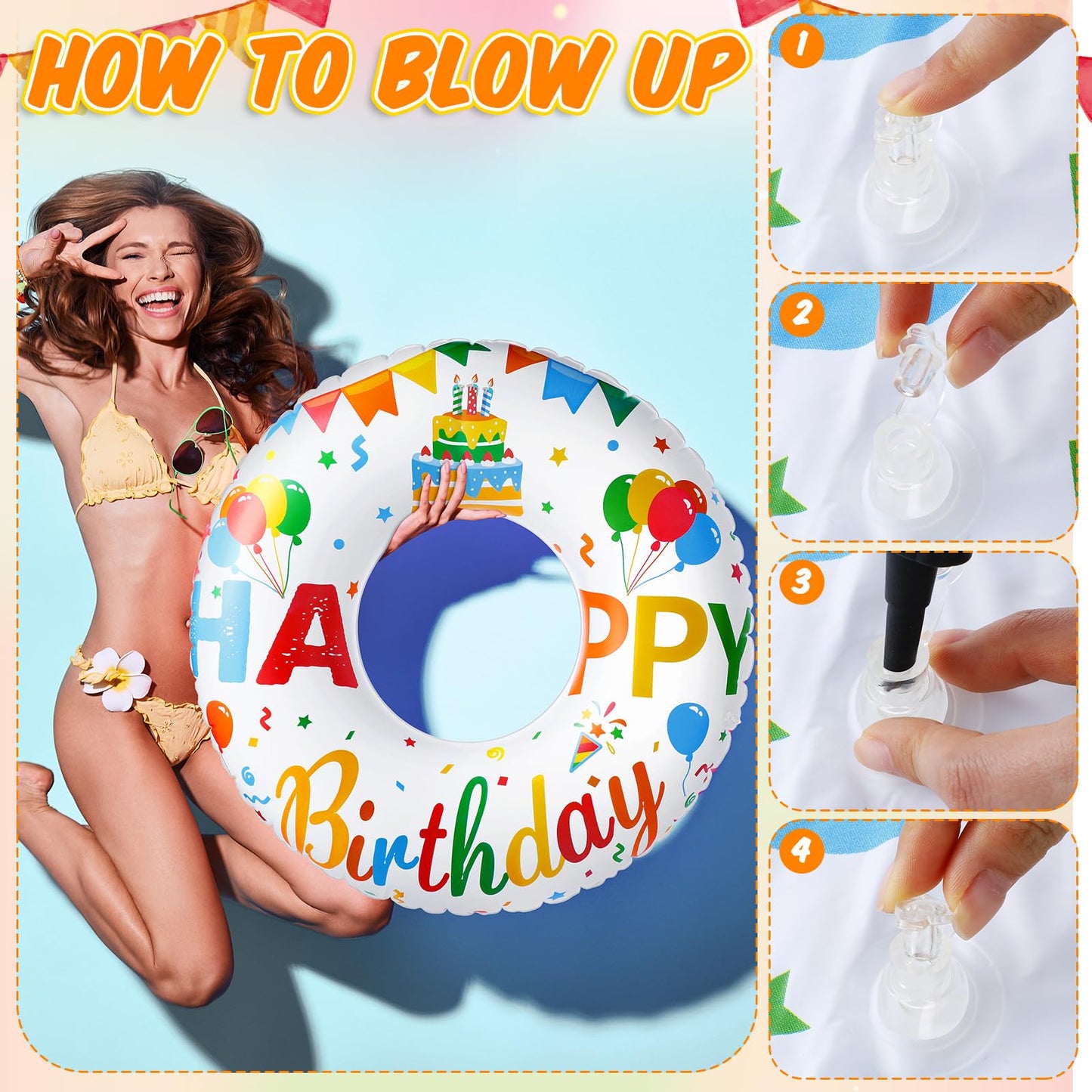 Leyndo 3 Pcs Happy Birthday Inflatable Pool Float Tube 47.24 Inch Jumbo Pool Float Birthday Party Swimming Tube Happy Birthday S