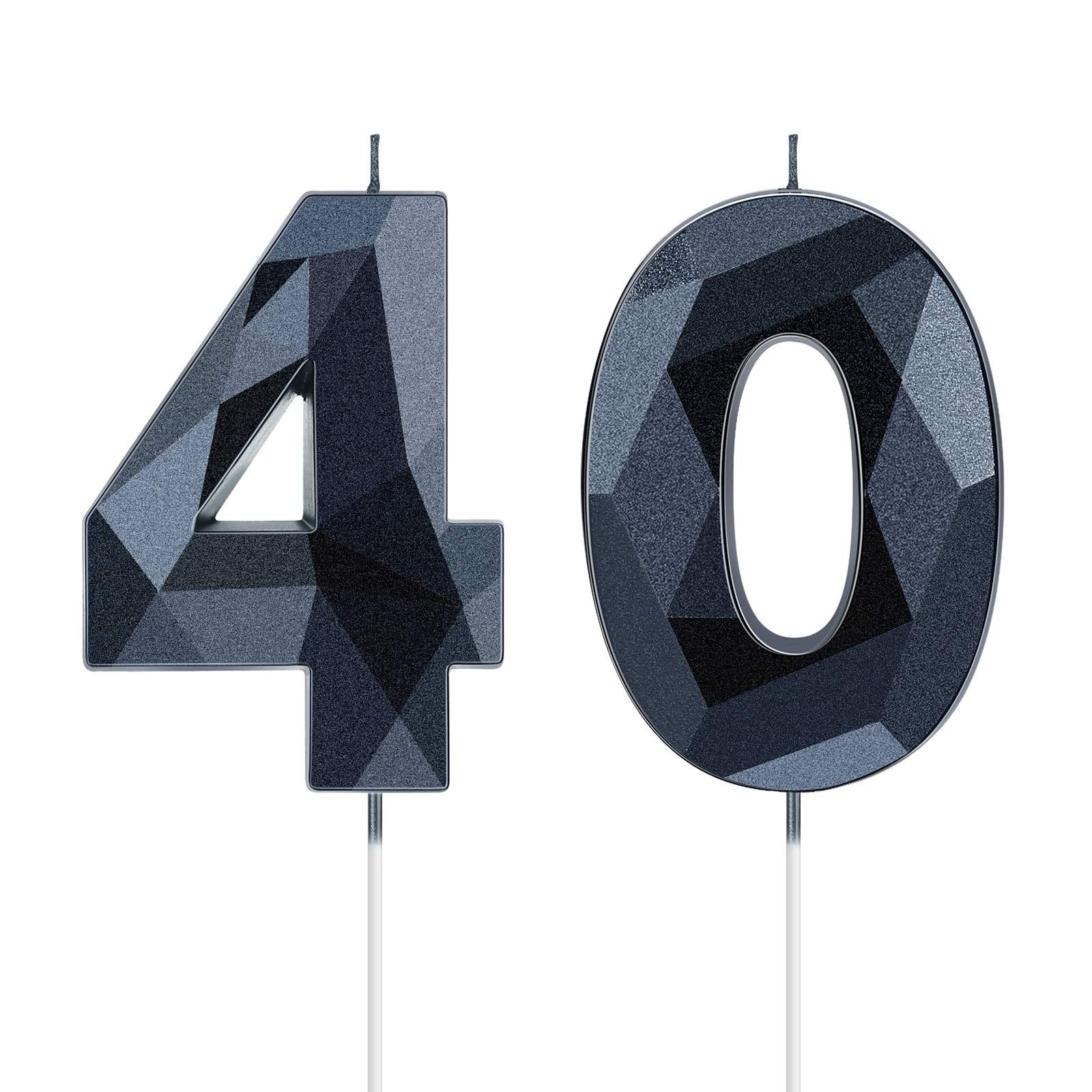 Nuanchu 40th Birthday Candles, Number 40 Happy Birthday Cake Topper 3D Diamond Shape Numeral Sparkler Candles for Men Women Part