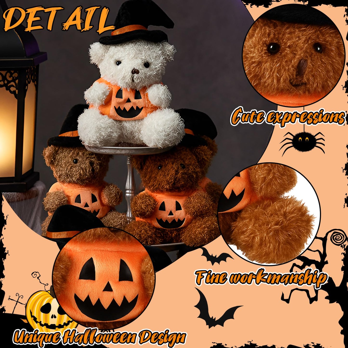 Liliful 20 Pcs Halloween Bear Bulk Mini Animals Bear with Pumpkin and Witch Hat Halloween Stuffed Gifts for Party Decorations