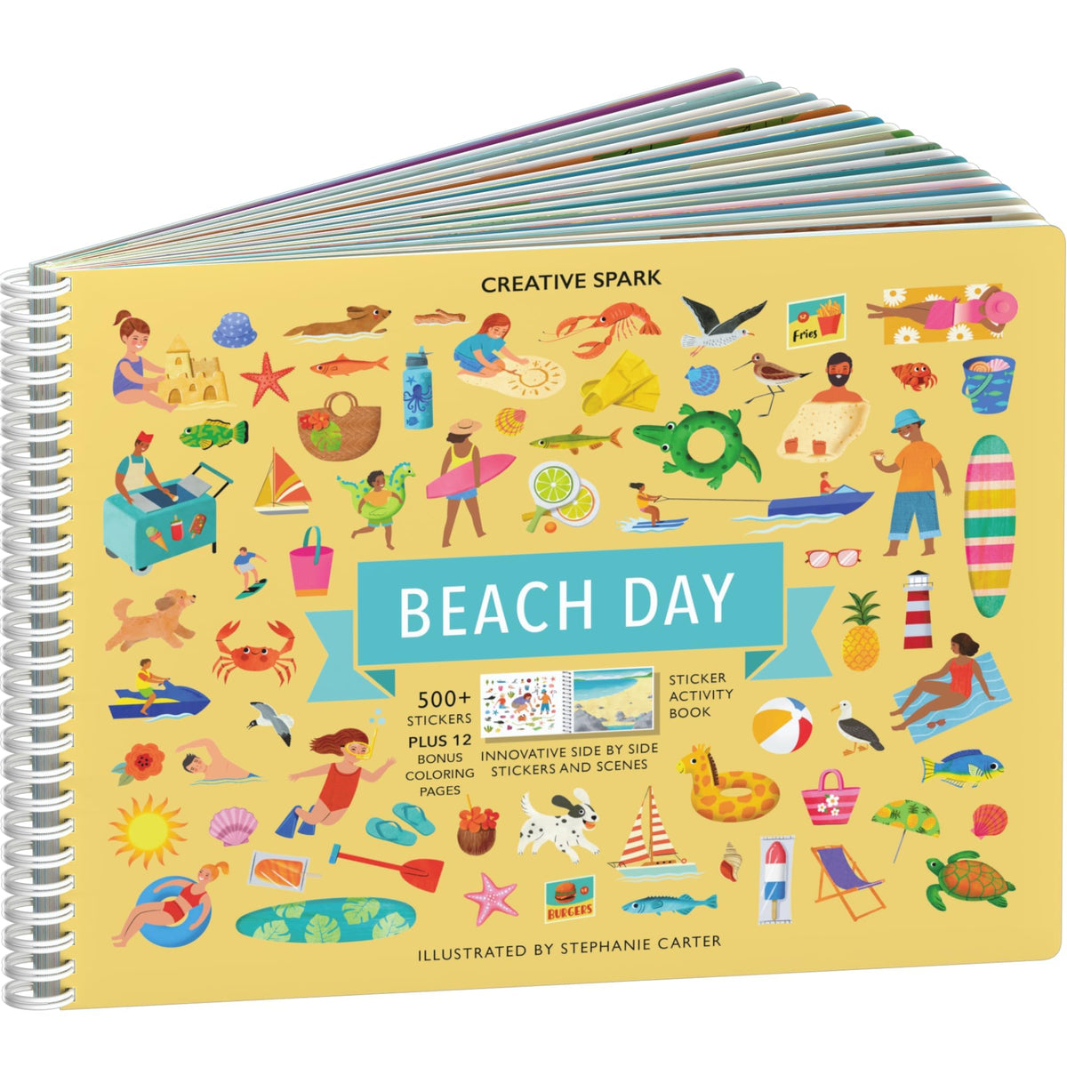 Beach Day Sticker + Coloring Book (500+ Fun Stickers for Kids & 12 Coloring Pages) Side by Side Sticker Activity Book  Fun Sti