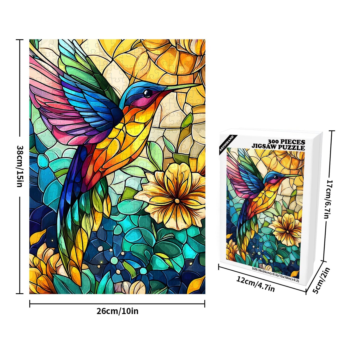 Great Jigsaw Puzzles for mature-themeds 300 Pieces Stained Glass Hummingbird Puzzles for mature-themeds Toys Gift Family Decoration Kids Puzzle