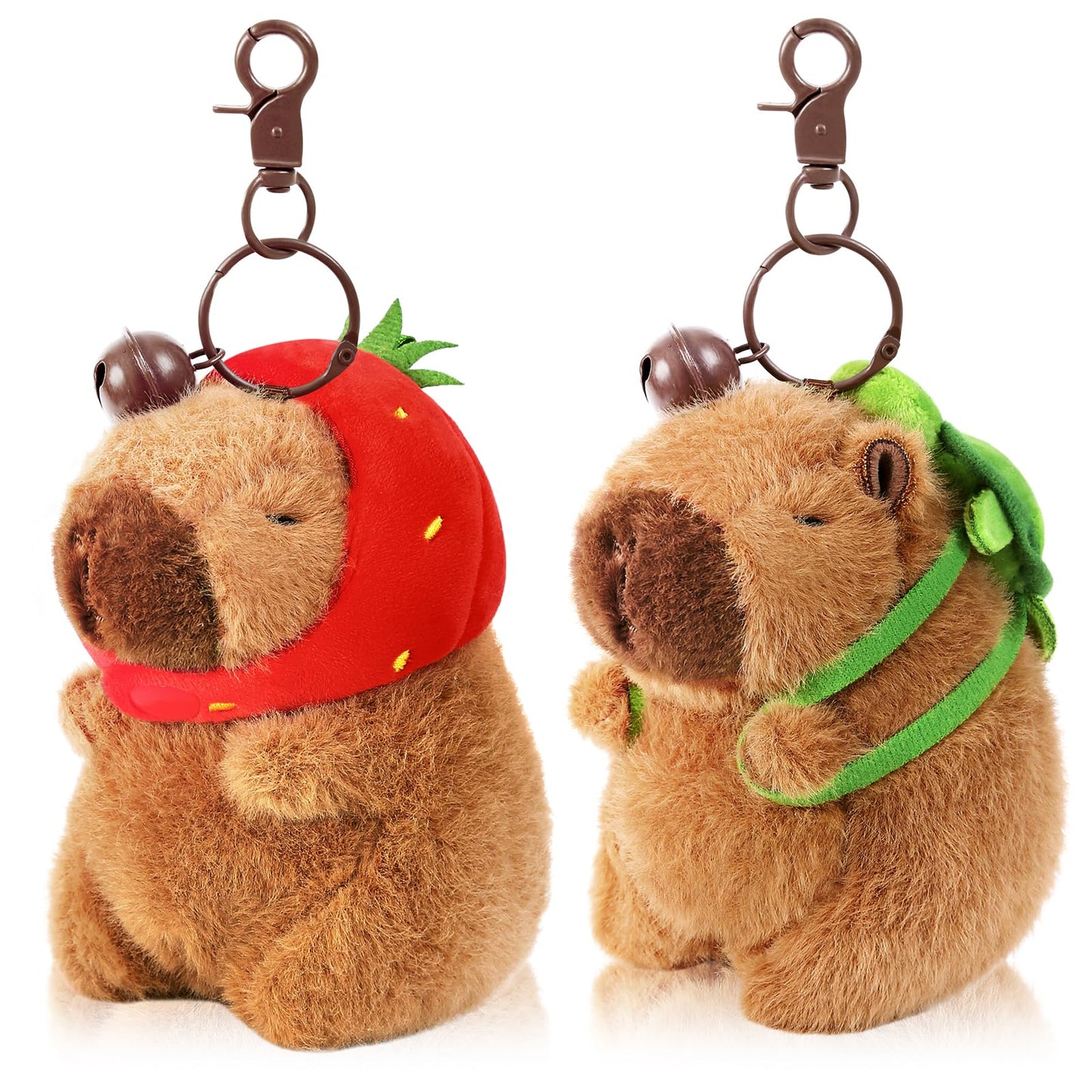 Ditucu Capybara Plush Keychain Toys - 4.7" Brown Polyester Strawberry Turtle Pendant for Kids' Backpack Decoration