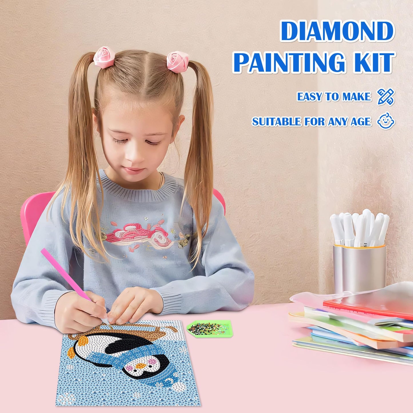 Leixonl Diamond Art Kits for Kids with Framed (7 in) Cartoon Animals DIY Gem Art Painting - Arts & Crafts Gifts for Beginners &