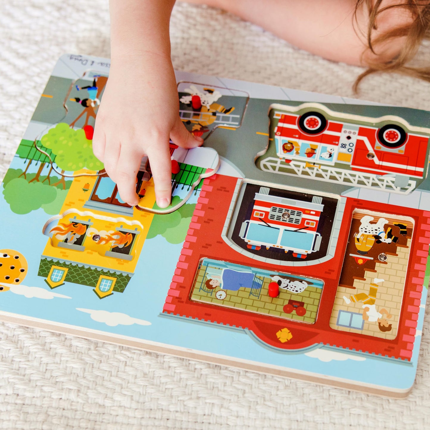 Melissa & Doug Wooden Peg Puzzle - Around the Fire Station Sound Puzzle, 8 pcs, Multicolor, Model 736