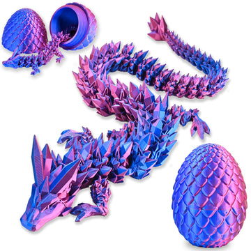 Locyfens 3D Printed Dragon Eggs With Dragon Inside, Articulated 3D Dragon Toys With 3D Dragon Eggs, Crystal Dragon Red Blue