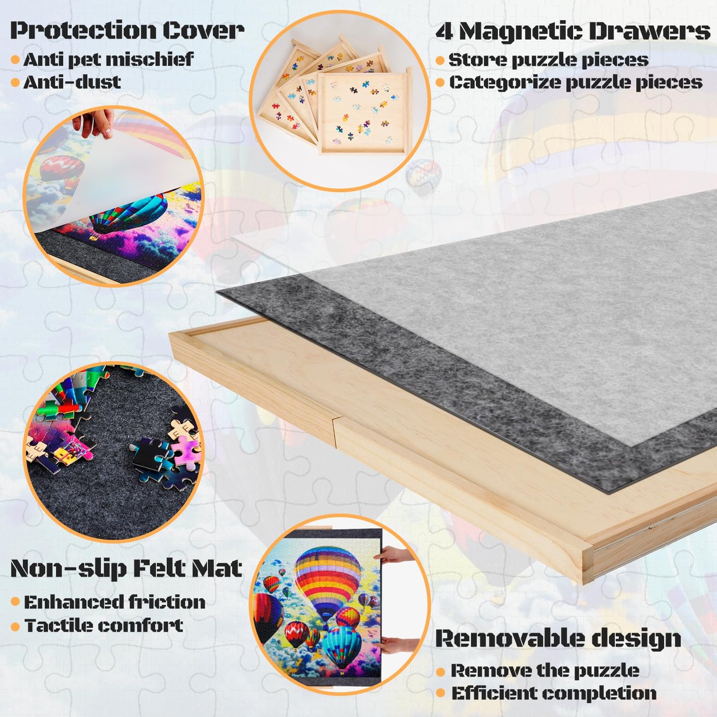 Mernunux 1500 Piece Rotating Puzzle Board With 4 Drawers, 27''X36'' Wooden Jigsaw Puzzle Table With Cover, Portable Puzzle Board