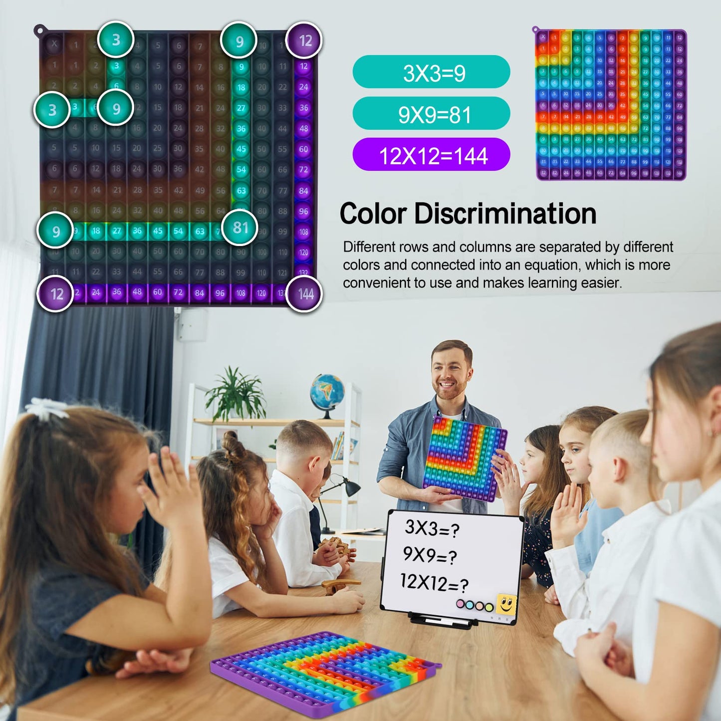 Ek-Memory-Fish Multiplication Game Table Digital Multiplication Board Game, Addition And Multiplication In One, Rainbow Dimple Fingertip Toy, Create Stress-Relieving Math Manipulation (1 Piece)