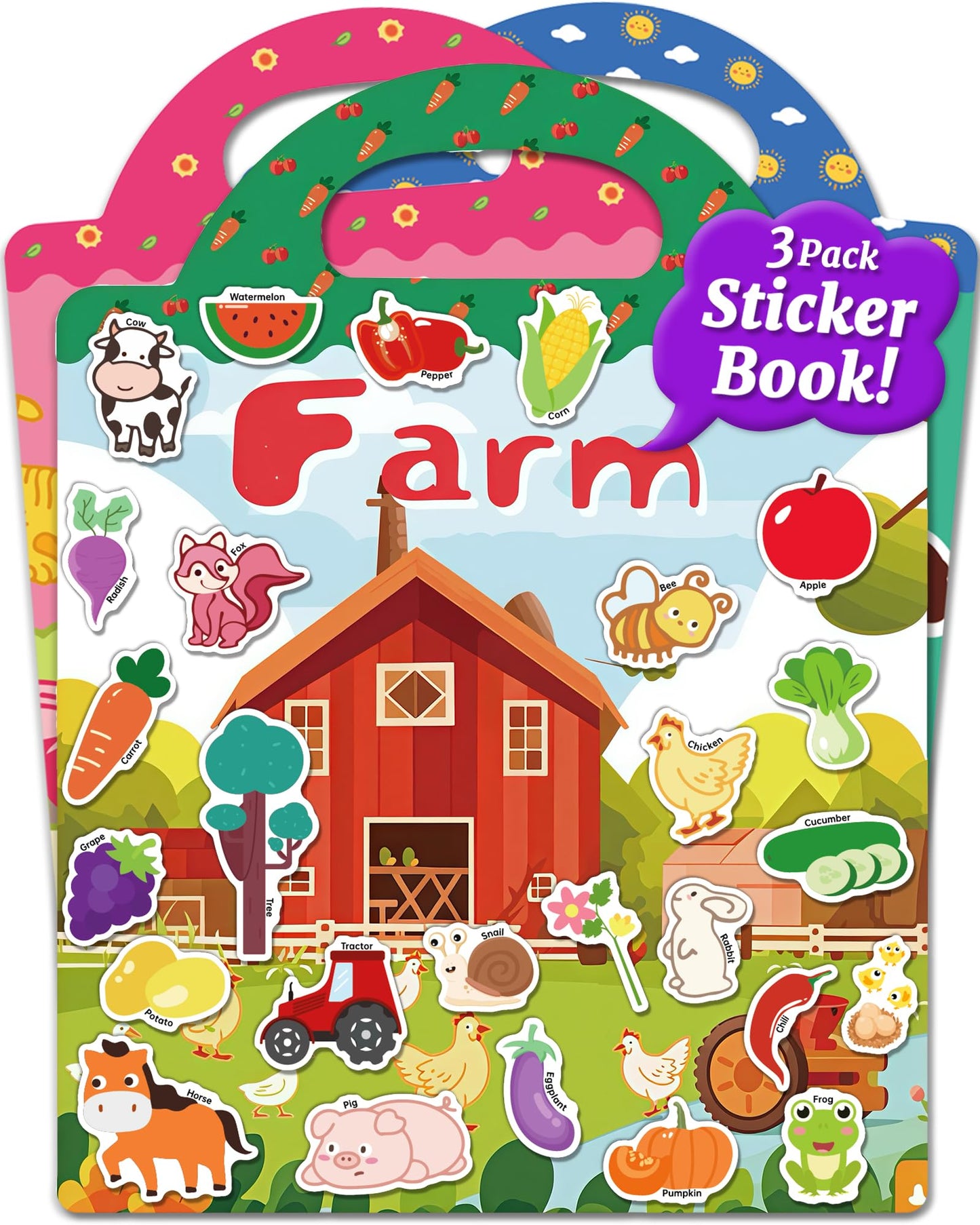 Benresive Reusable Sticker Books For Kids 2-4, Sticker Books For Toddlers 1-3 2-4, Toddler Travel Toys Activities Crafts Gifts - Farm, Animal And Season
