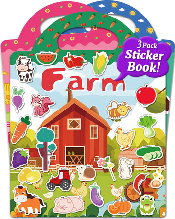 Benresive Reusable Sticker Books For Kids 2-4, Sticker Books For Toddlers 1-3 2-4, Toddler Travel Toys Activities Crafts Gifts - Farm, Animal And Season