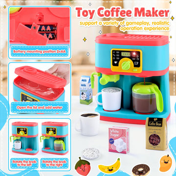 PLAY Kitchen Appliances Toys Set, Pretend Play Kids Kitchen Playset with Coffee Maker, Toy Blender and Play Foods, with Realisti