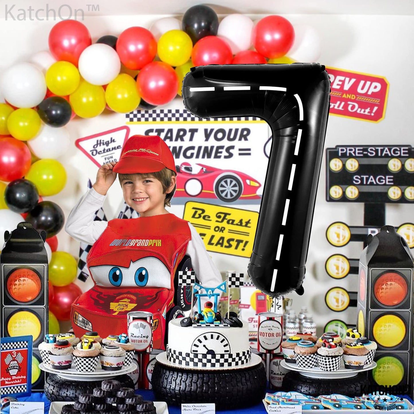 Katchon, Giant Checkered Number 7 Balloon - 40 Inch | 7Th Birthday Balloon For 7Th Birthday Decorations | 7 Balloons For Birthday | Seven Balloon Number | 7 Year Old Balloon For 7 Year Decorations