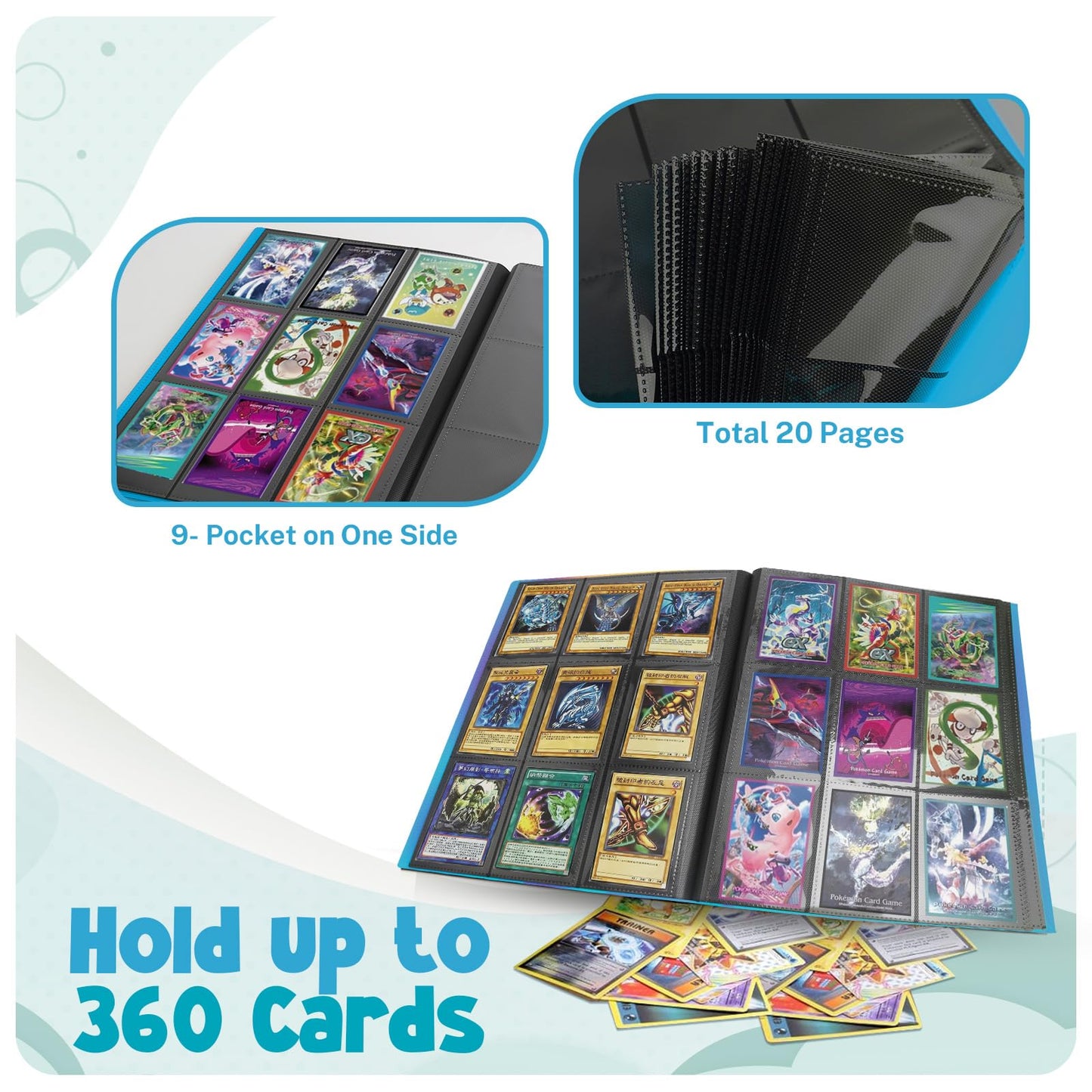 Card Binder  9 Pocket Trading Card Album Folder 20 Pages  360 Card Capacity Sports Card Binder  enhanced Card Binders Compatible with MTG  TCG  Baseball Cards (Mark Blue)