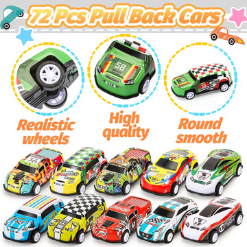 SevenQ Toy Cars Party Favors for Kids, 72Pcs Pull Back Cars Playsets with Storage Box, Mini Toys Race Cars for Kids Goodie Bags