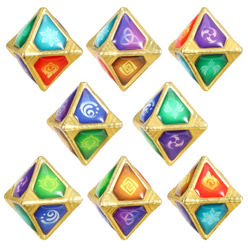 Genshin Impact Genius Invokation Tcg Elemental Dice Game Props Accessories Collection Toys (8 Pcs)