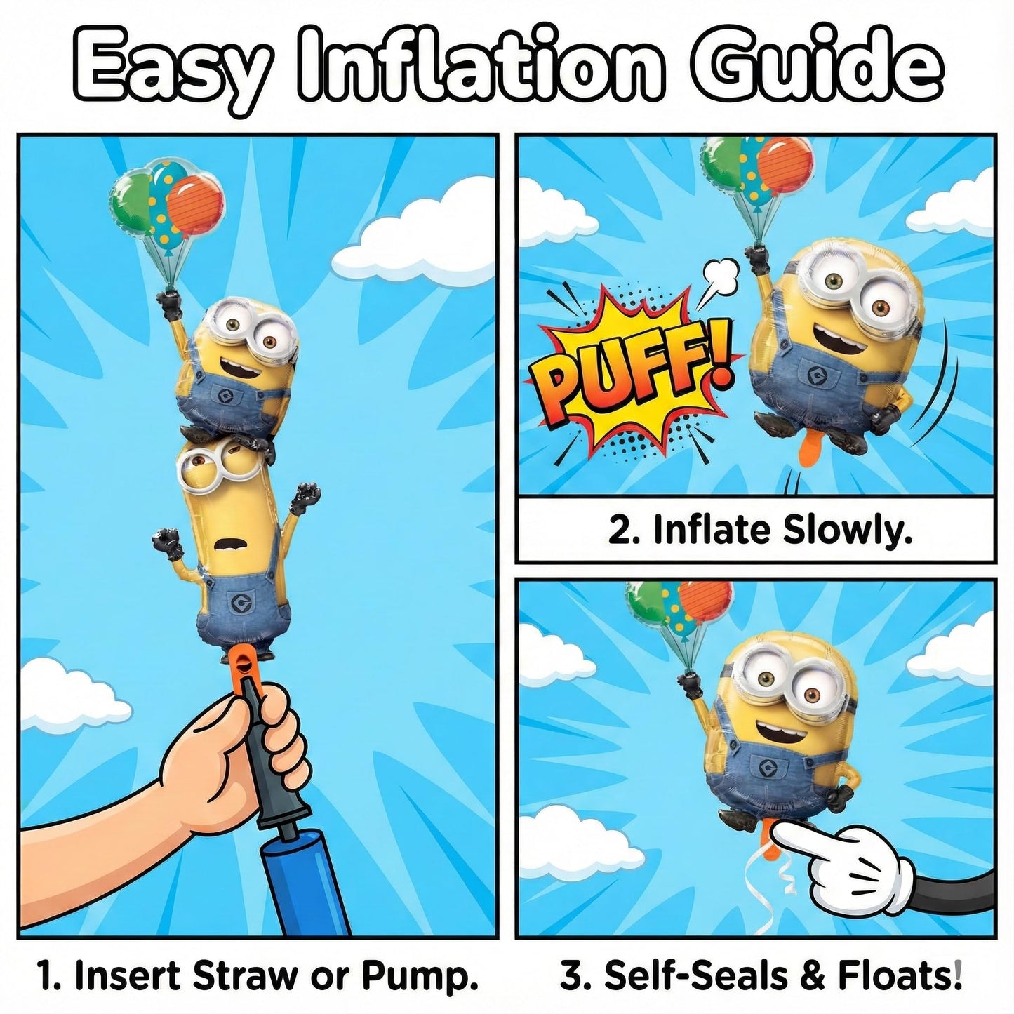 Anagram Minions Stacker Balloon - 61" Rubber - Blue, Yellow, Orange, White - Model 10118429
