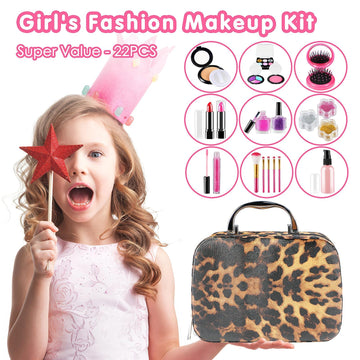 Kids Makeup Kit for Girls, Washable Makeup Set Toy, 23PCS Real Makeup Set, Safe & Non-Toxic Little Girls Makeup Kit Pretend Make