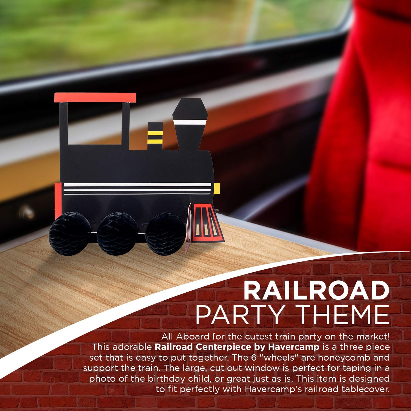 Havercamp Railroad Party Train Centerpiece | 1 Count | Great for Train Themed Events, Kids Birthday Party, Train Collectors Ga
