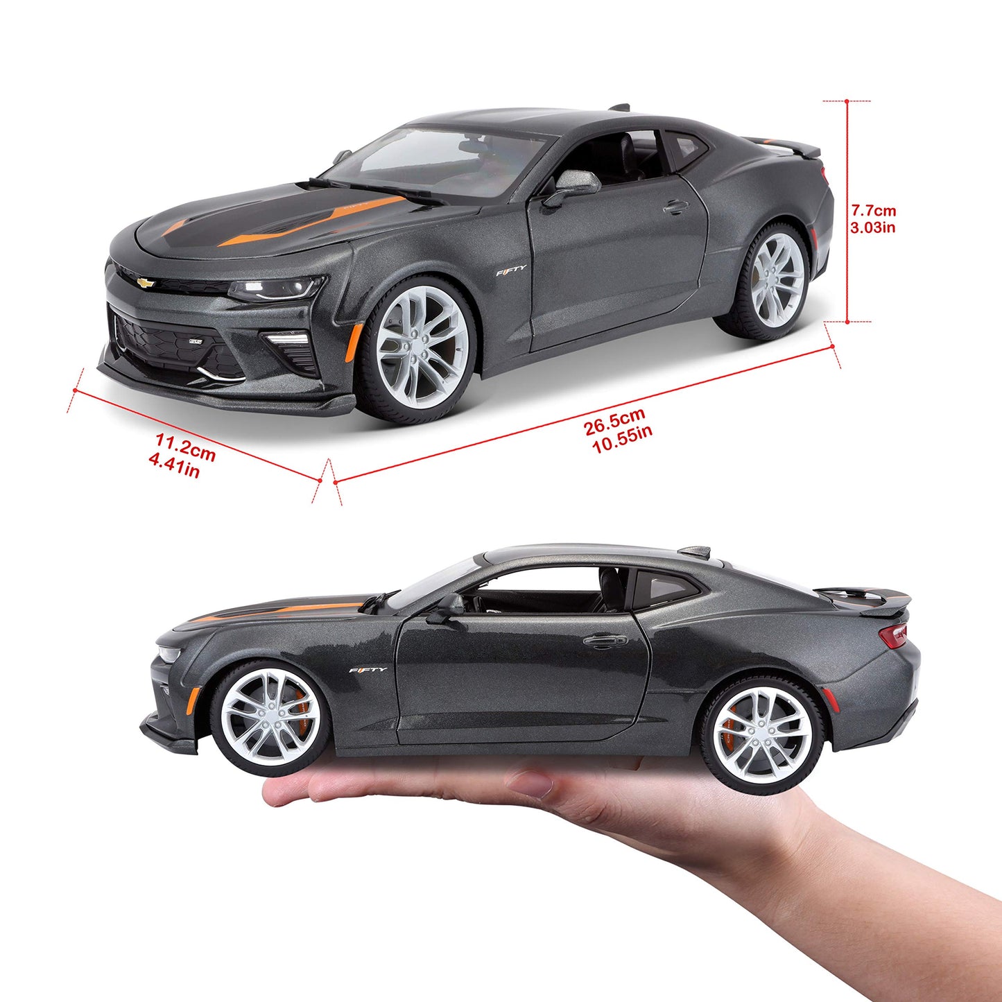 Bauer Spielwaren Maisto 1:18 Chevrolet Camaro 50th Anniversary Model 31385 - Metallic Gray Diecast Car