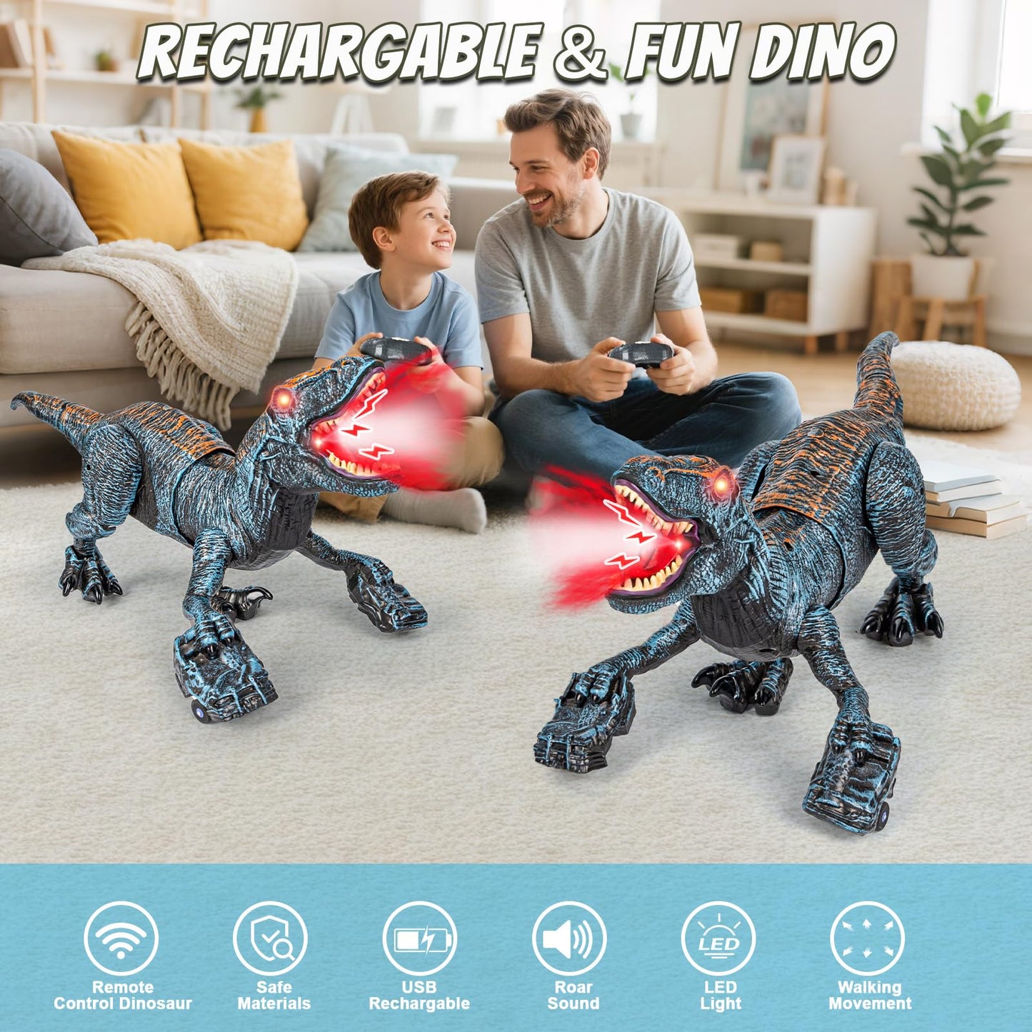 Lozadia Remote Control Dinosaur Toys for Kids 3-5 5-7 8-12 yr  Large T-Rex Dinosaur Toys with 360 Swaying Head  Mist Spray & Roar  Realistic Walking Robot Dino Toy  Best Birthday Gifts for Boys Girls