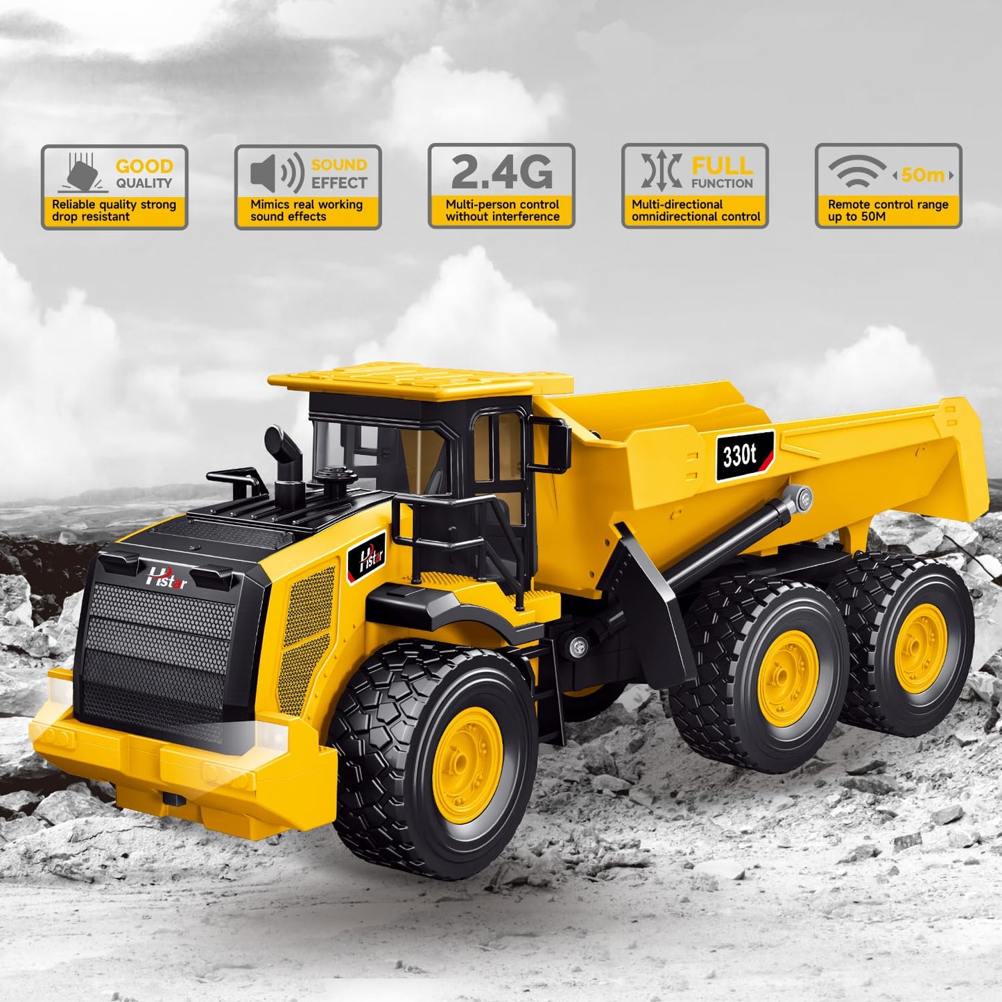 Leopmase RC Dump Truck, Remote Control Dump Truck 11 Channel with Lights/Sounds/2 Batteries for Adults, RC Construction Vehicles
