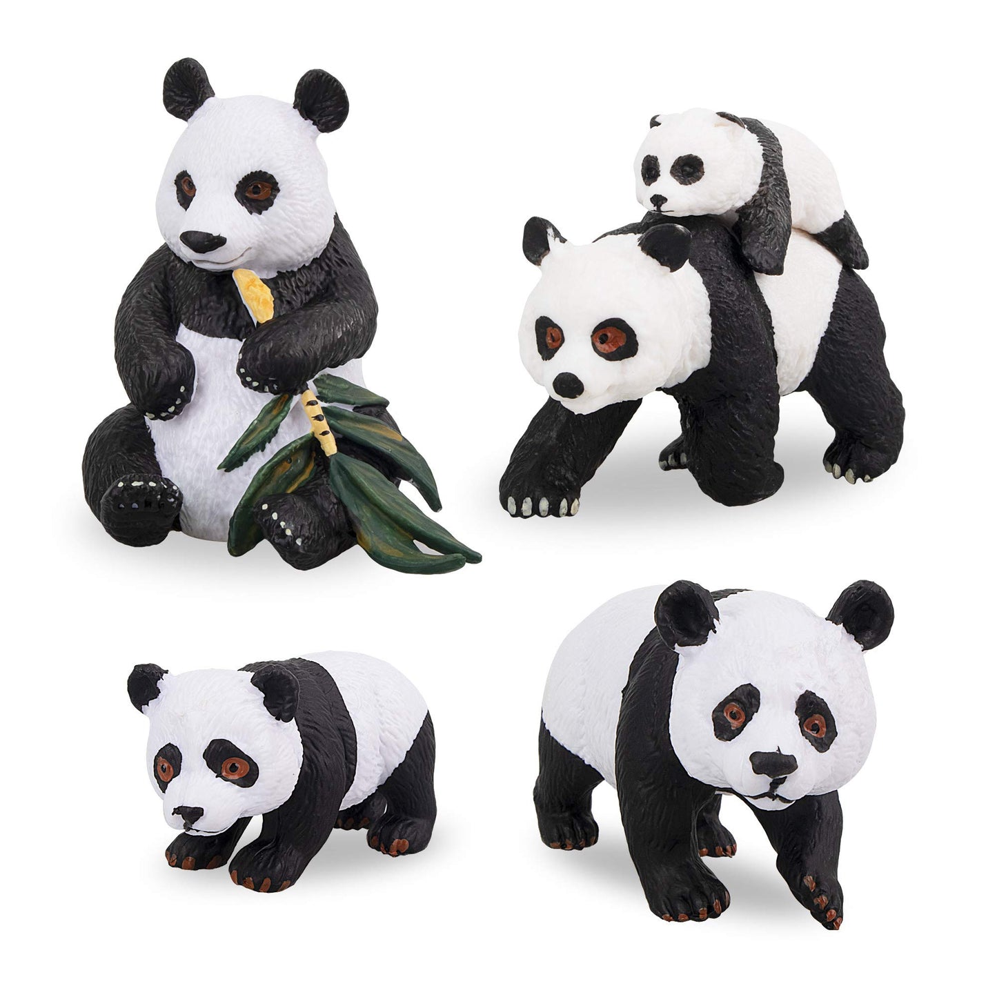 Toymany 6Pcs Panda Figurines Toy, Plastic Jungle Panda Animal Figurine Family Set With Bamboo & Baby Pandas, Cake Topper Gift Panda Diorama Habitat Project Supplie For Kids