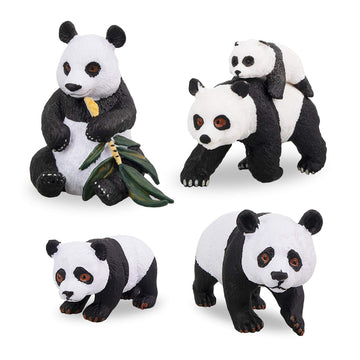 Toymany 6Pcs Panda Figurines Toy, Plastic Jungle Panda Animal Figurine Family Set With Bamboo & Baby Pandas, Cake Topper Gift Panda Diorama Habitat Project Supplie For Kids