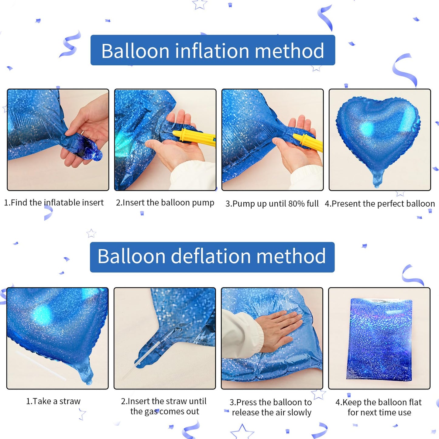 Biapian Dark Blue Heart Balloons, 10Pcs Glitter Blue Heart Shape Balloons, 18Inch Love Foil Balloons Helium For Boys Men Valenti