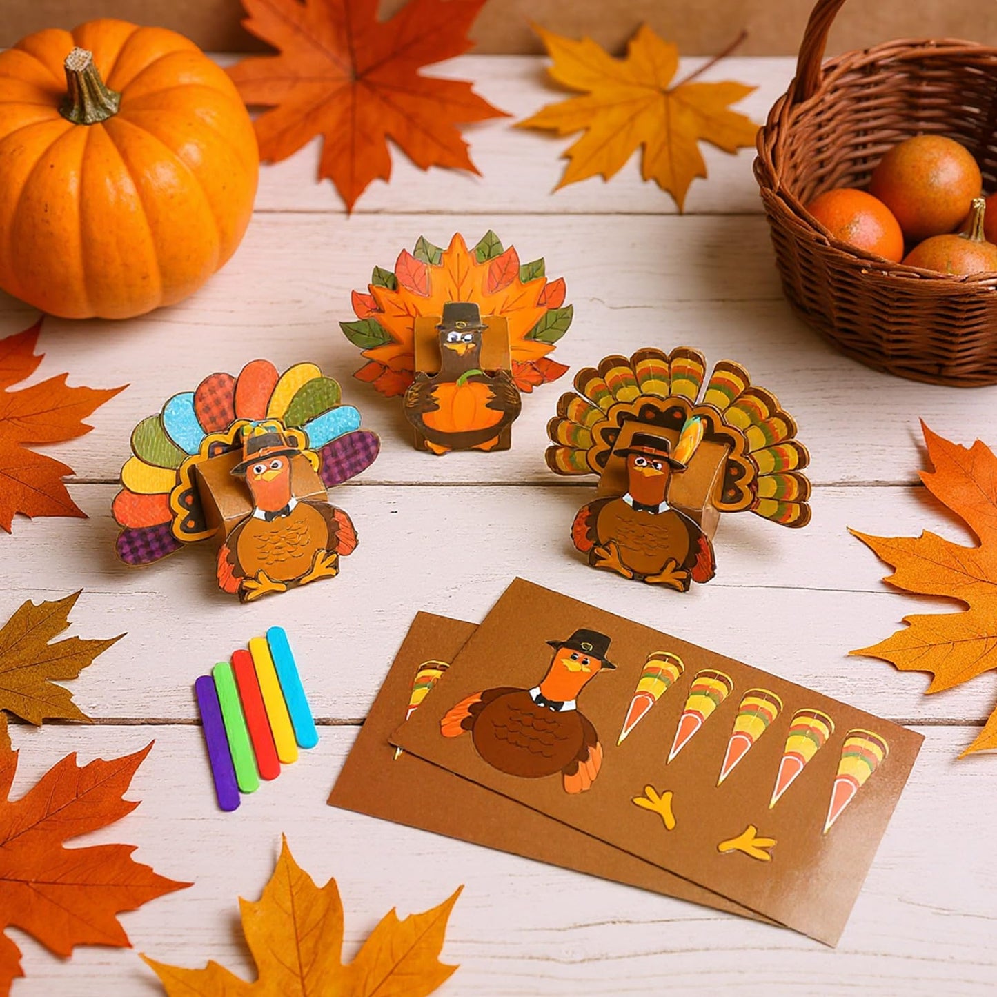 Pajean 18 Set Thanksgiving Box Crafts Kits DIY Thankful Turkey Boxes with Wooden Stick Thanksgiving Gratitude Prayer Jar Turkey