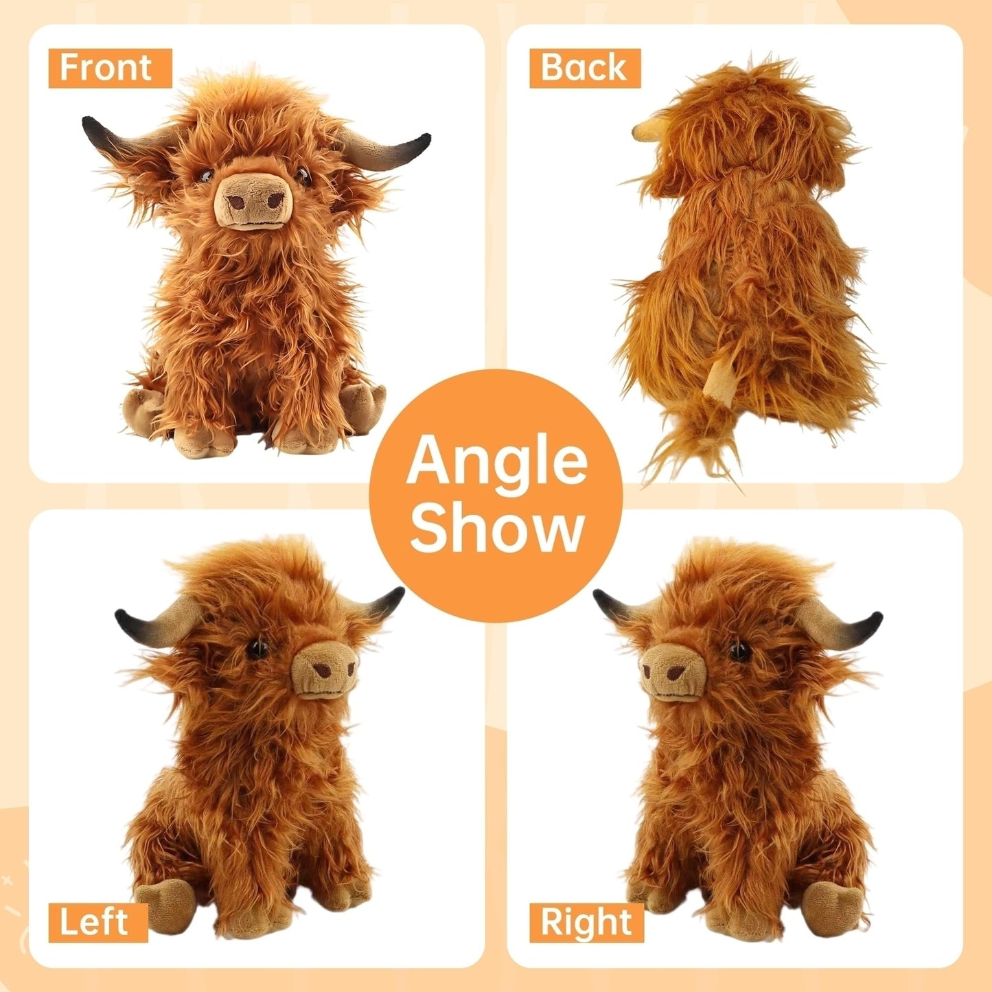 Highland Cow Stuffed Animal  Highland Cow Plush for Kid Girls Boys  Realistic Scottish High Land Cows Plush Toys Fluffy Juguetes De Peluche Cattle Gift for Birthday Christmas Valentine 10.5 inch Brown
